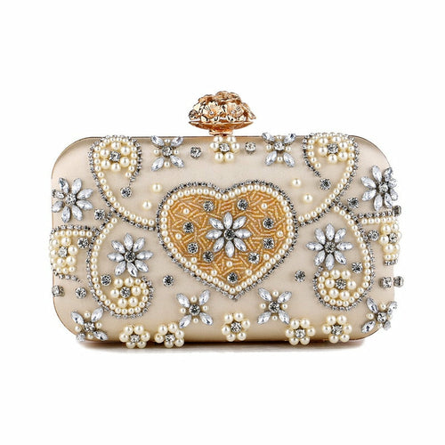 Satin Vintage Women Evening Bags Metal Flower Luxury Diamonds Clutch