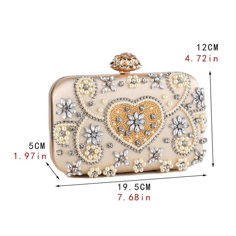 Satin Vintage Women Evening Bags Metal Flower Luxury Diamonds Clutch